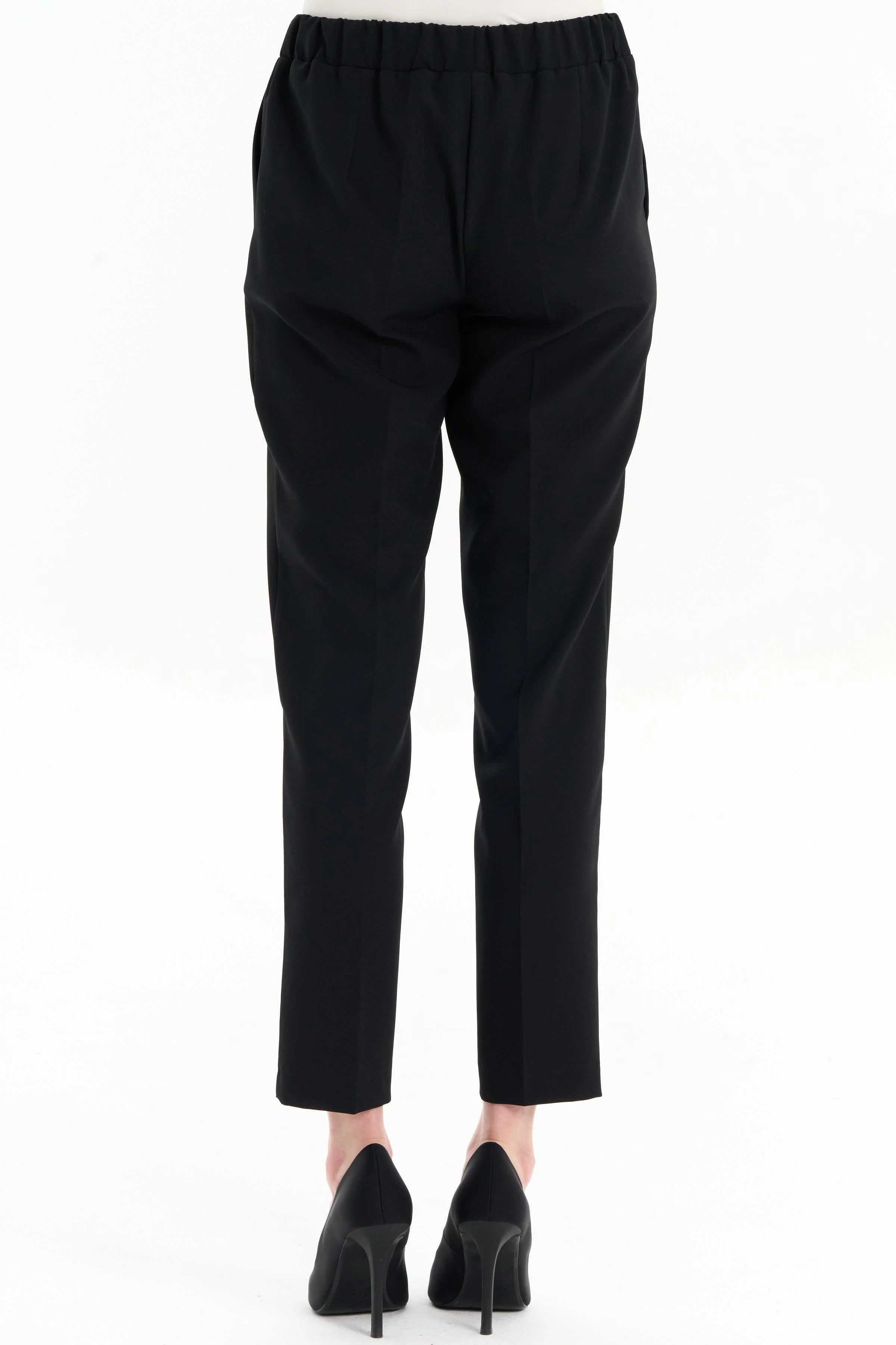 Pantalon carotte taille élastique - Noir - Image 6