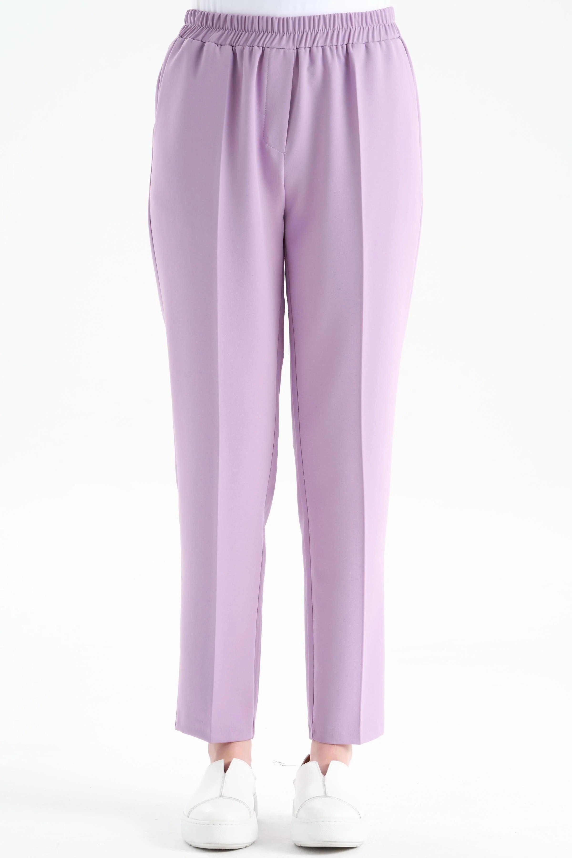 Pantalon carotte taille élastique - Rose poudré - Image 3