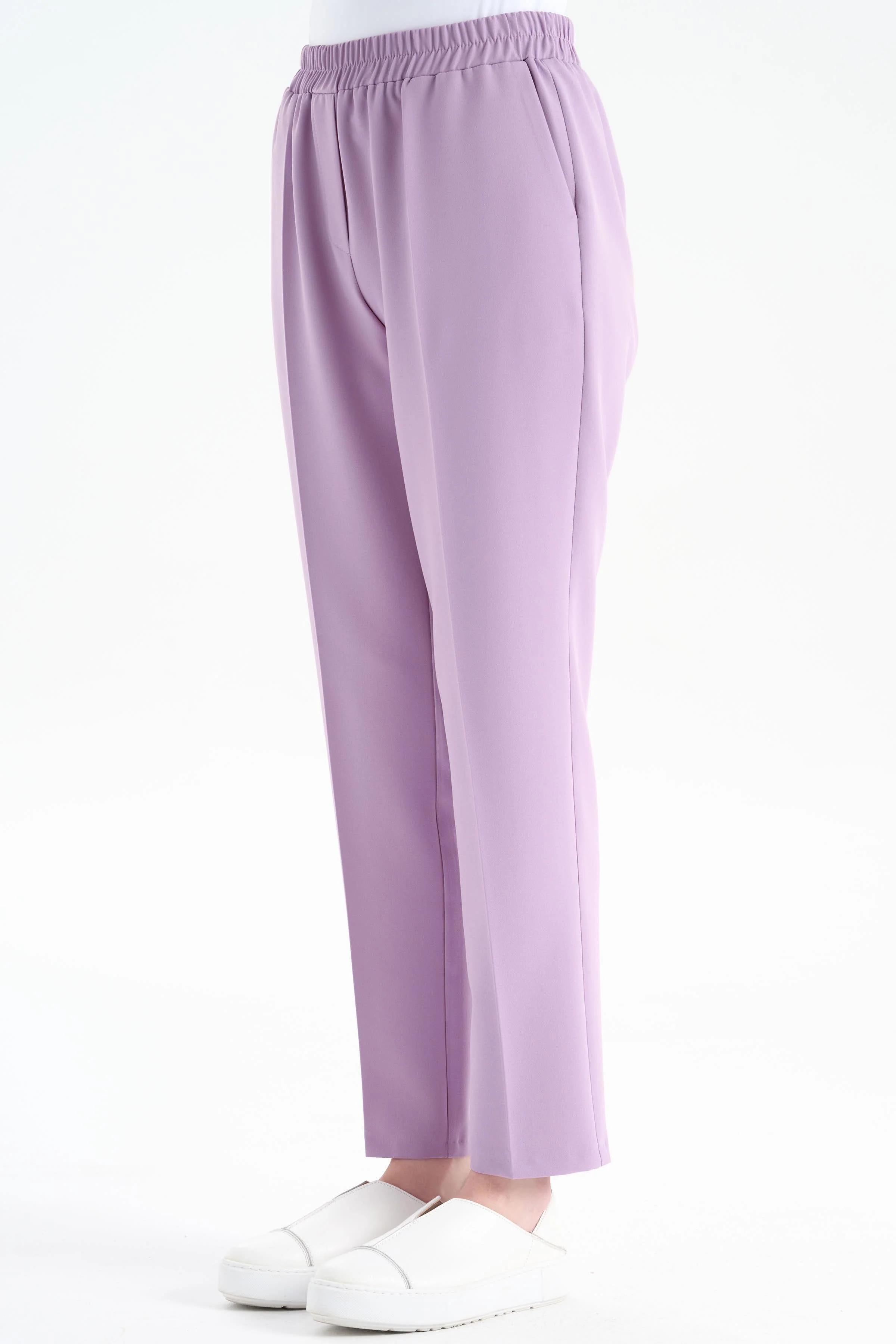 Pantalon carotte taille élastique - Rose poudré - Image 4