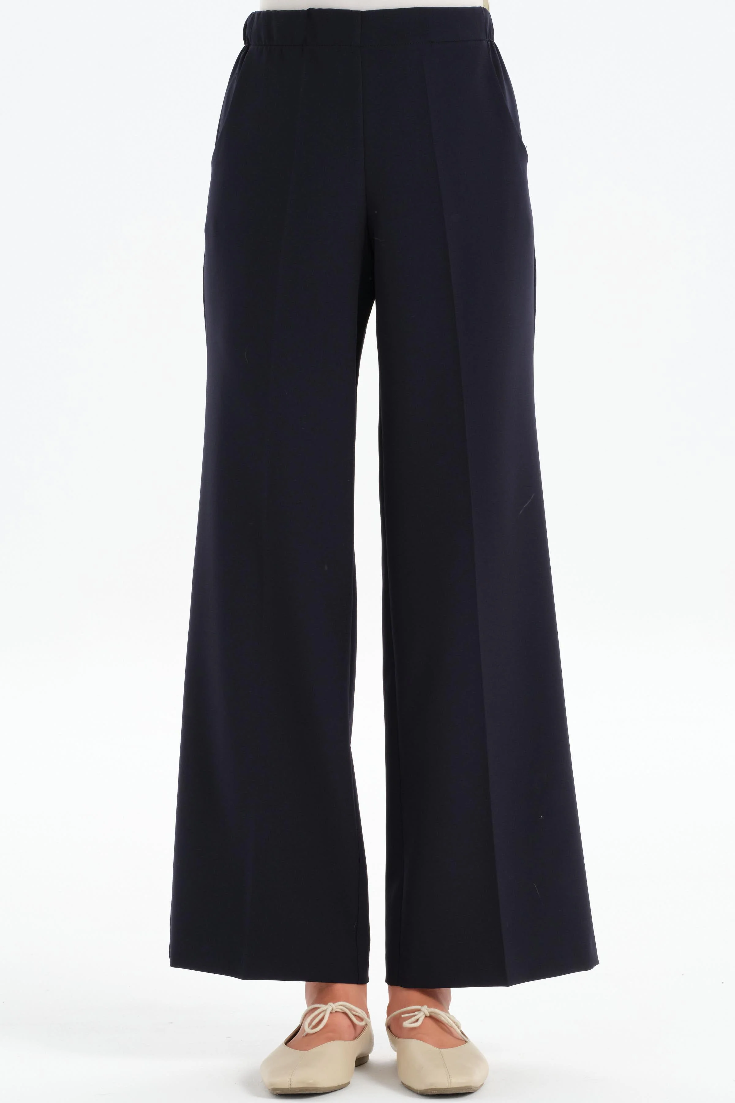 Pantalon culotte à taille élastiquée - Blue marine - Image 3