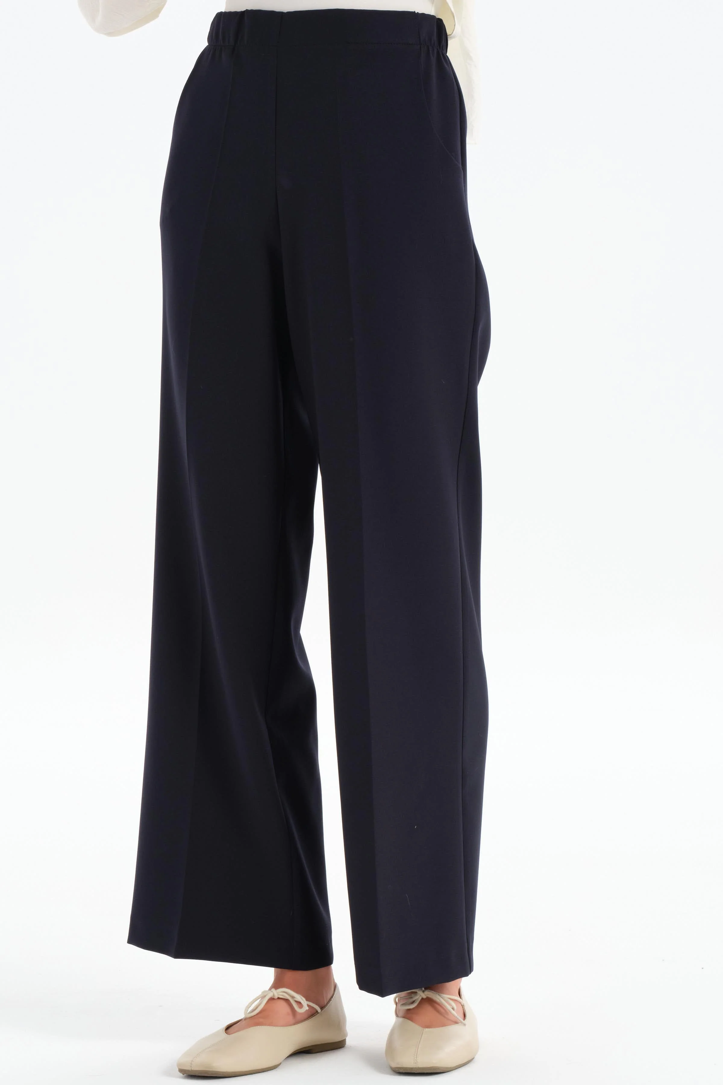 Pantalon culotte à taille élastiquée - Blue marine - Image 4