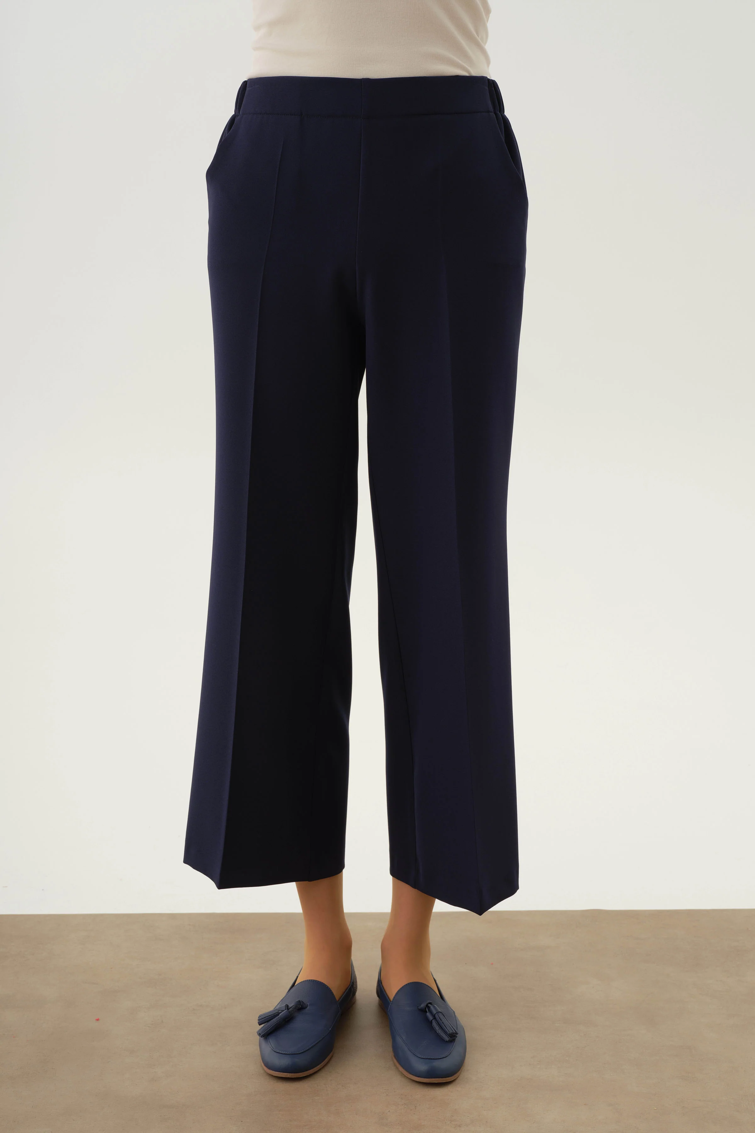 Pantalon culotte à taille élastiquée - Blue marine - Image 5
