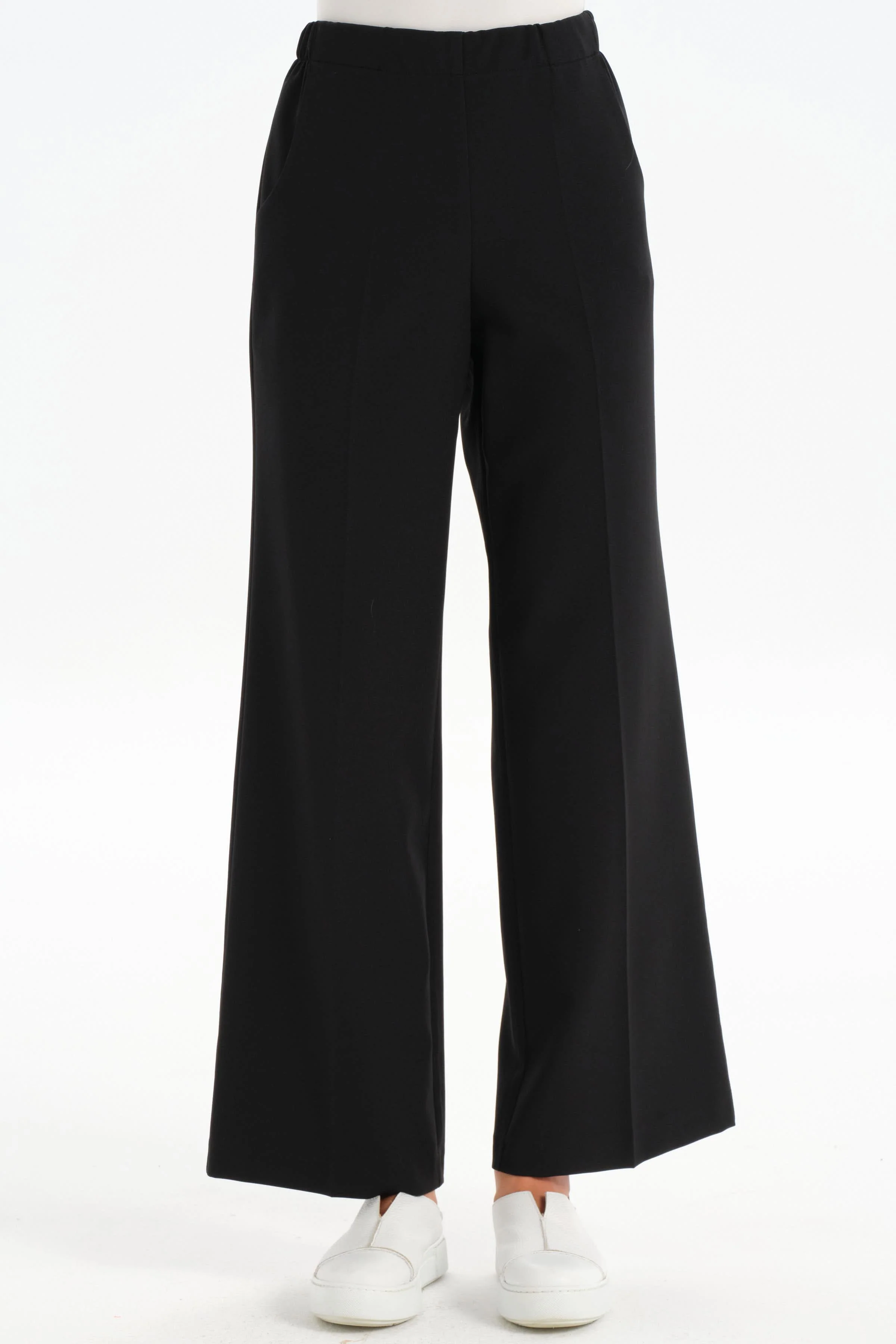 Pantalon culotte à taille élastiquée - Noir - Image 3