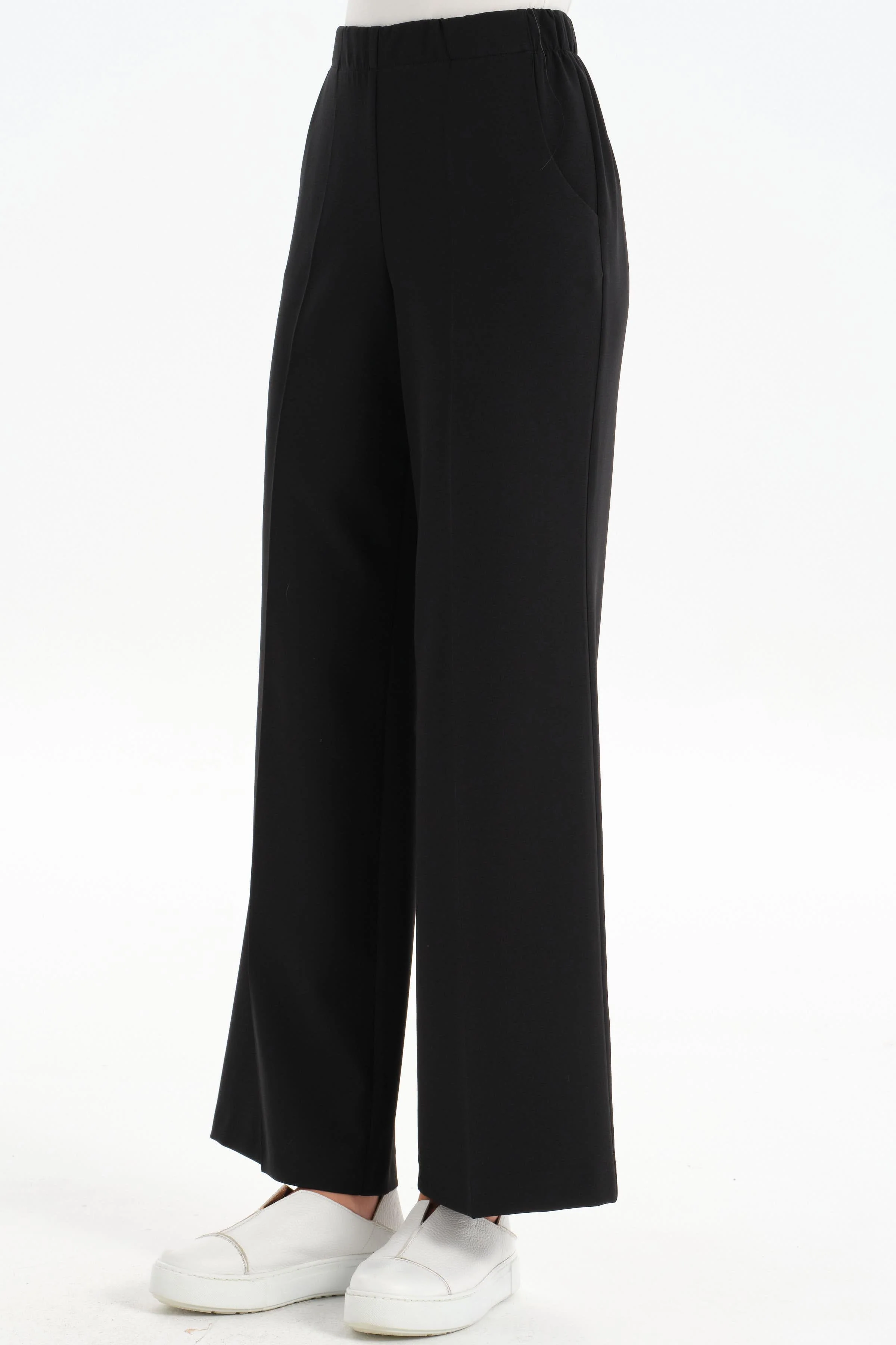 Pantalon culotte à taille élastiquée - Noir - Image 4