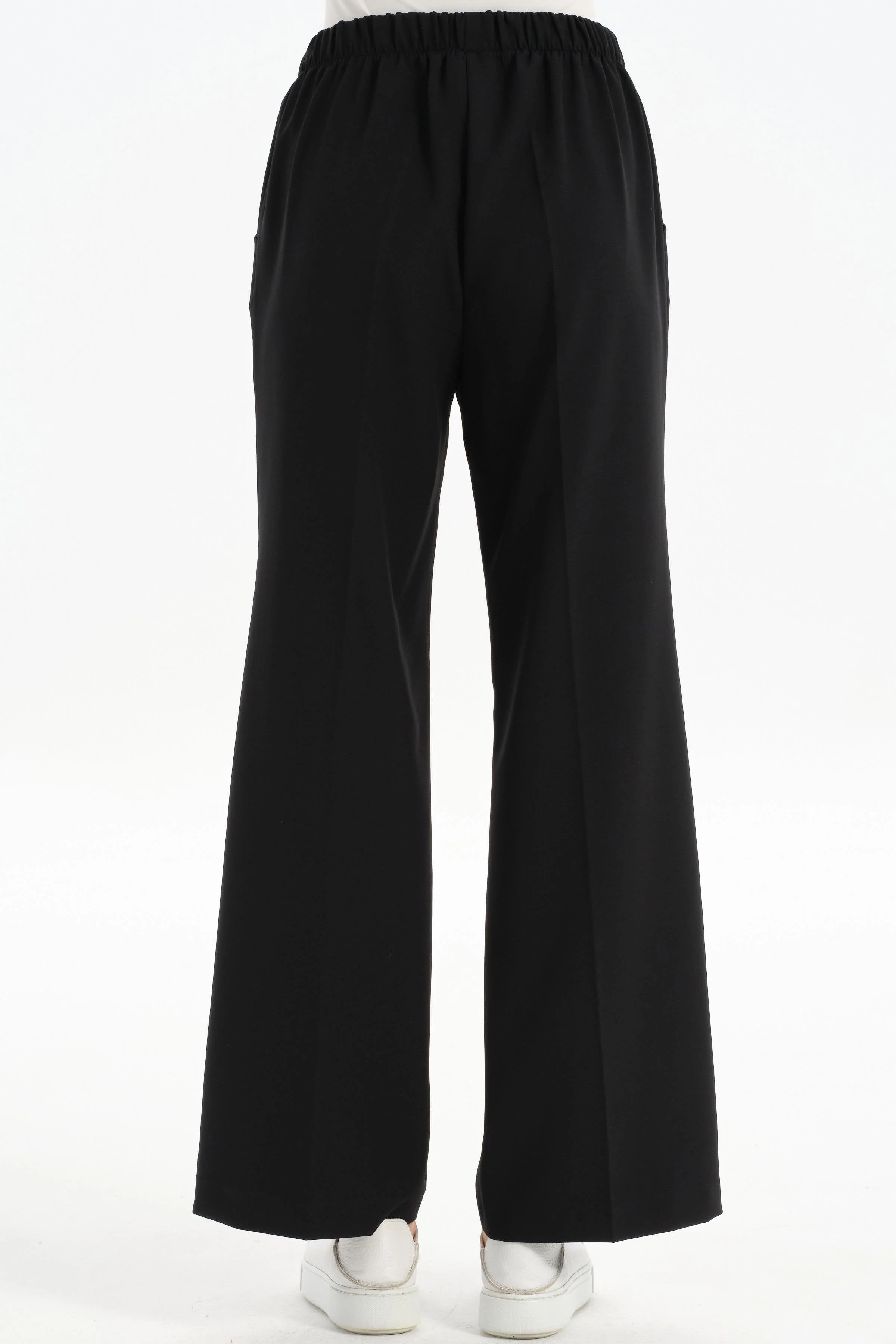 Pantalon culotte à taille élastiquée - Noir - Image 5