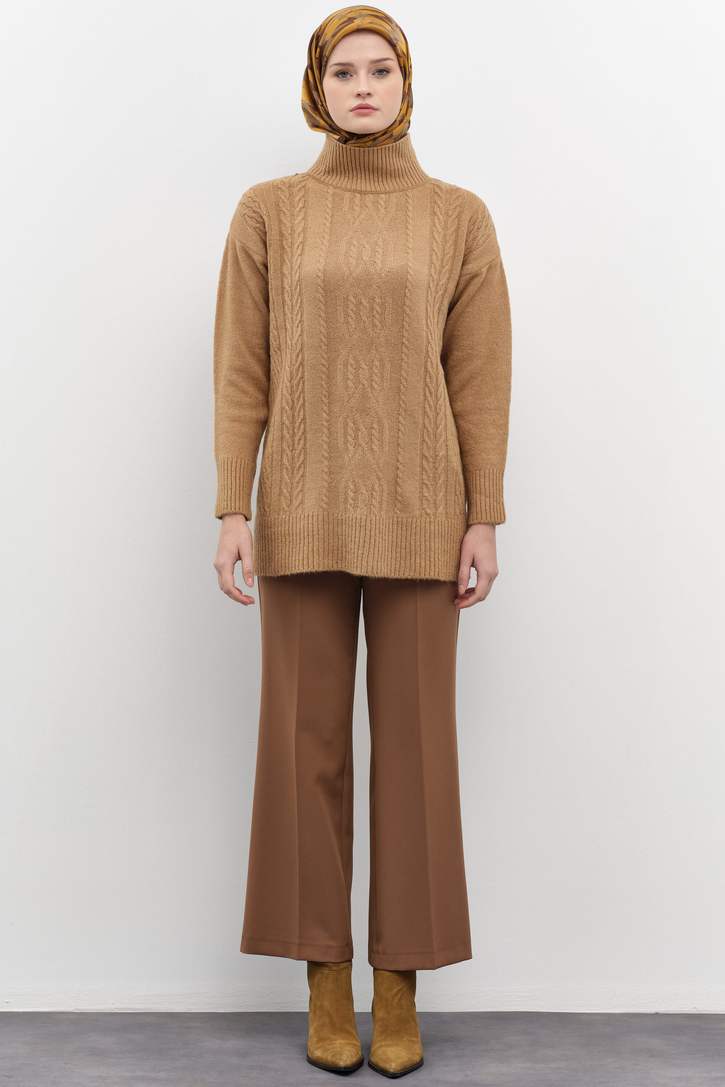 Pantalon culotte à taille élastiquée - Noisette - Image 3