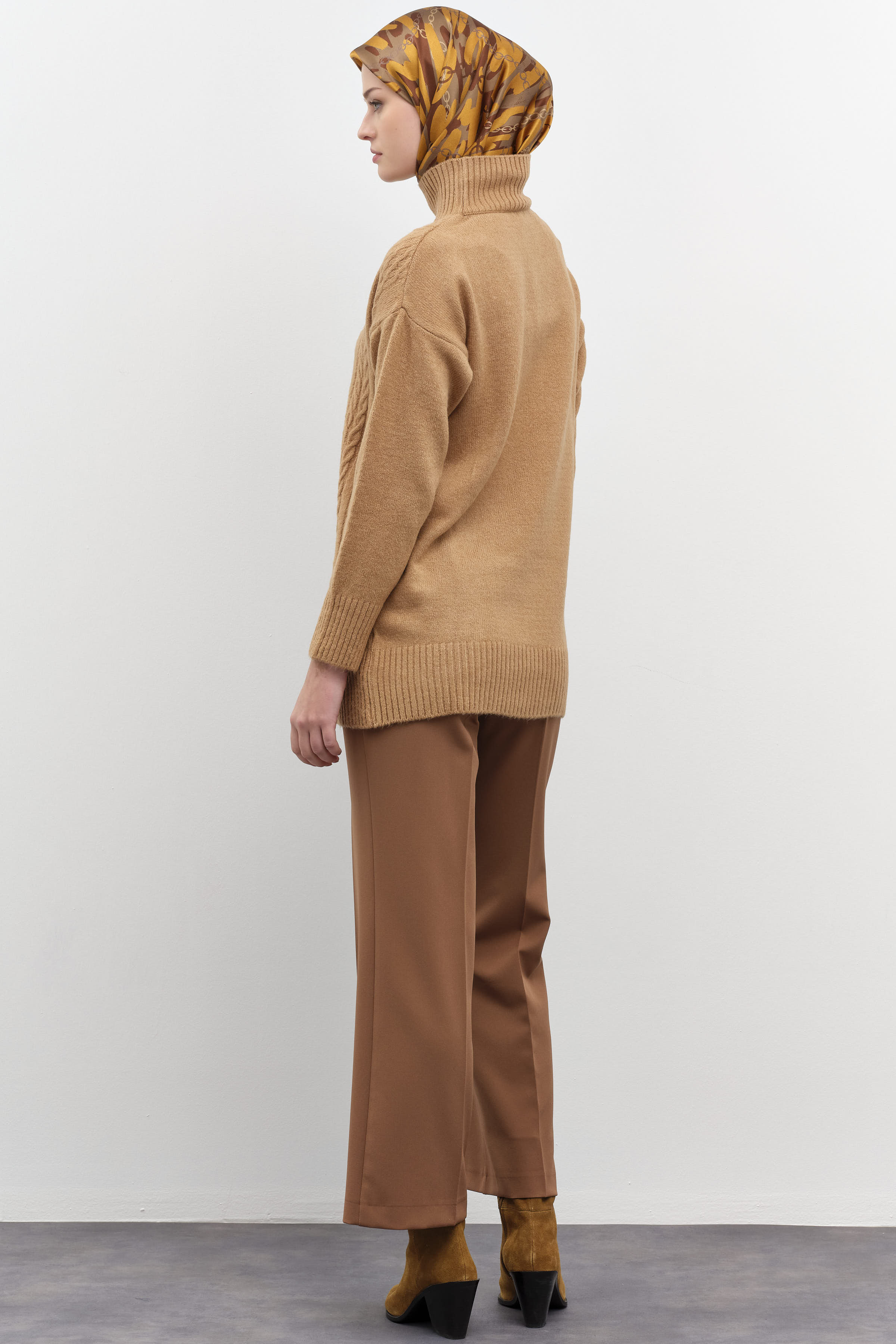 Pantalon culotte à taille élastiquée - Noisette - Image 4