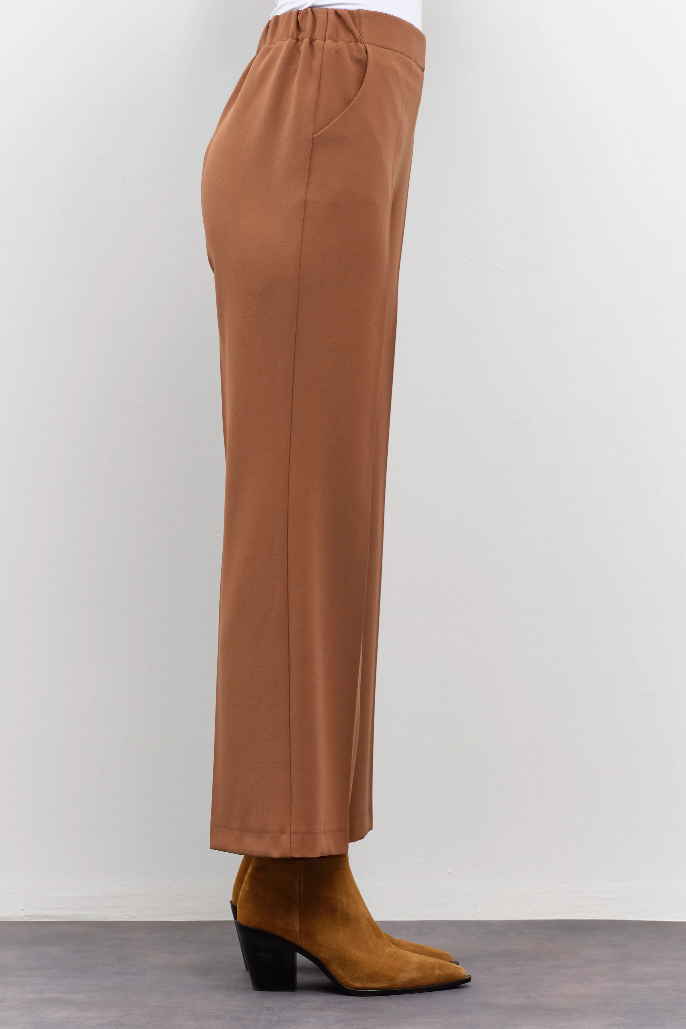 Pantalon culotte à taille élastiquée - Noisette - Image 6