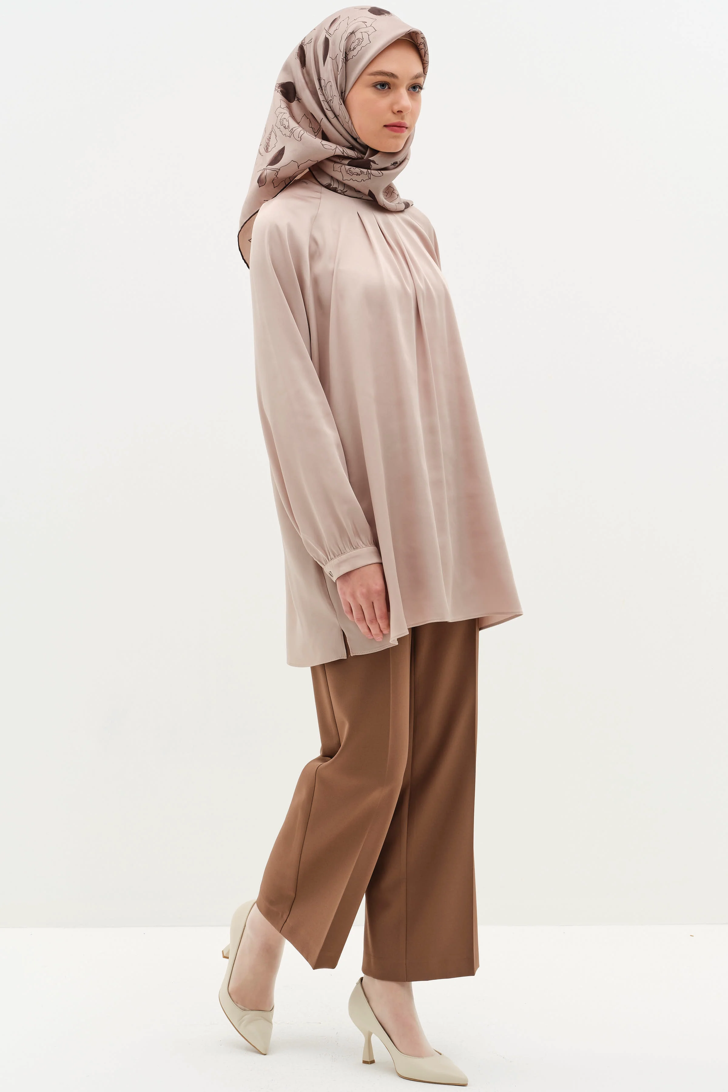Pantalon culotte à taille élastiquée - Noisette - Image 3