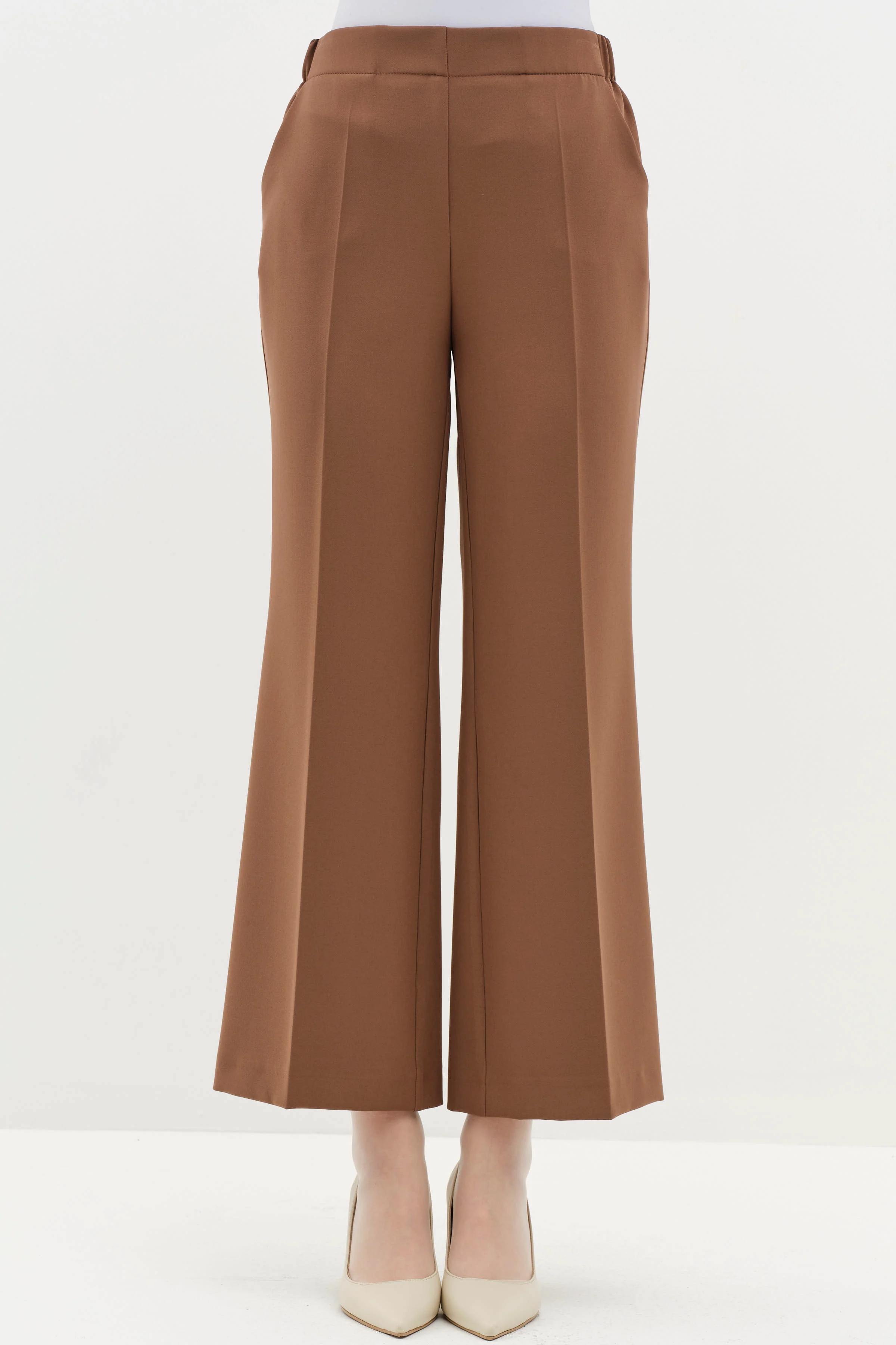 Pantalon culotte à taille élastiquée - Noisette - Image 4