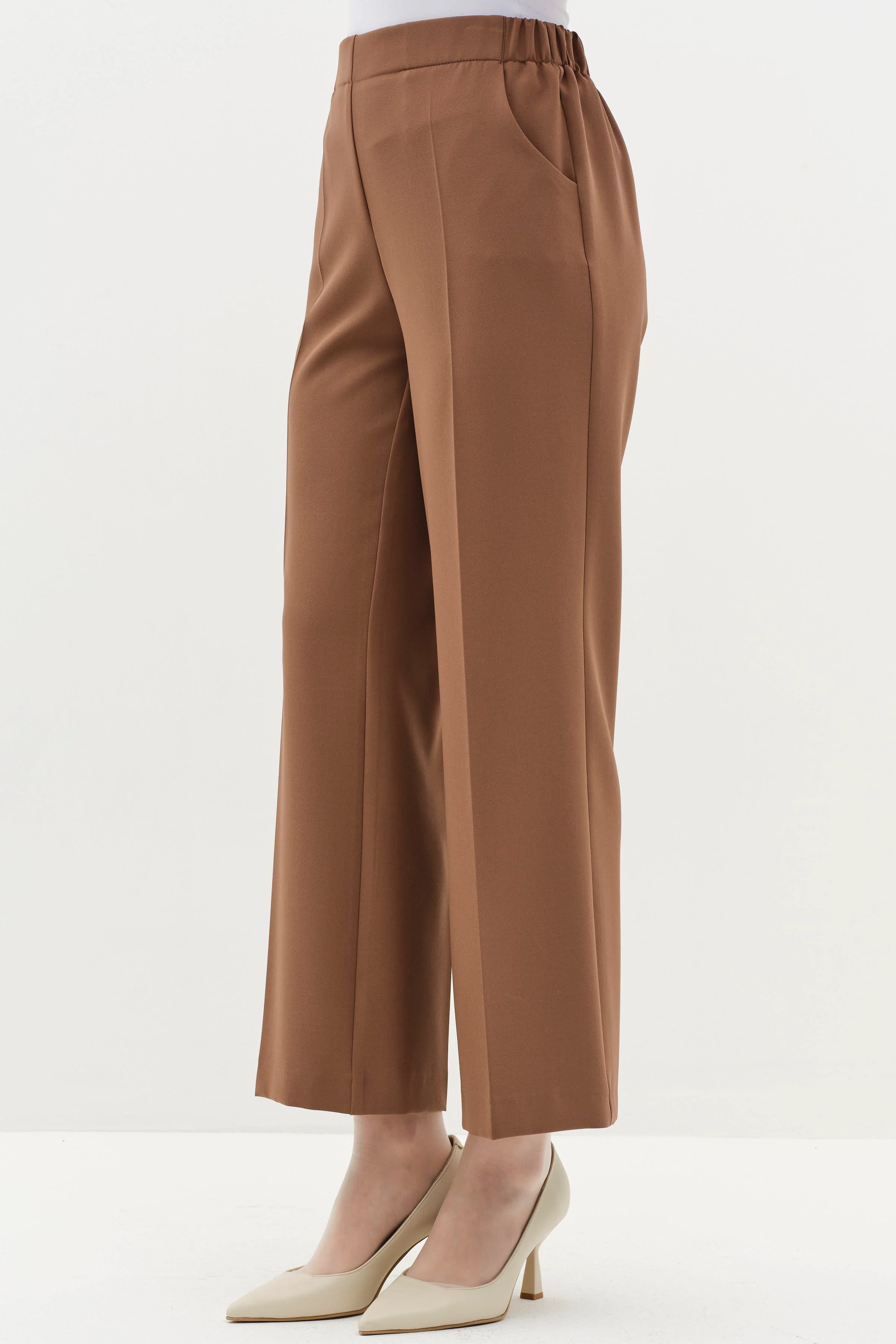Pantalon culotte à taille élastiquée - Noisette - Image 5