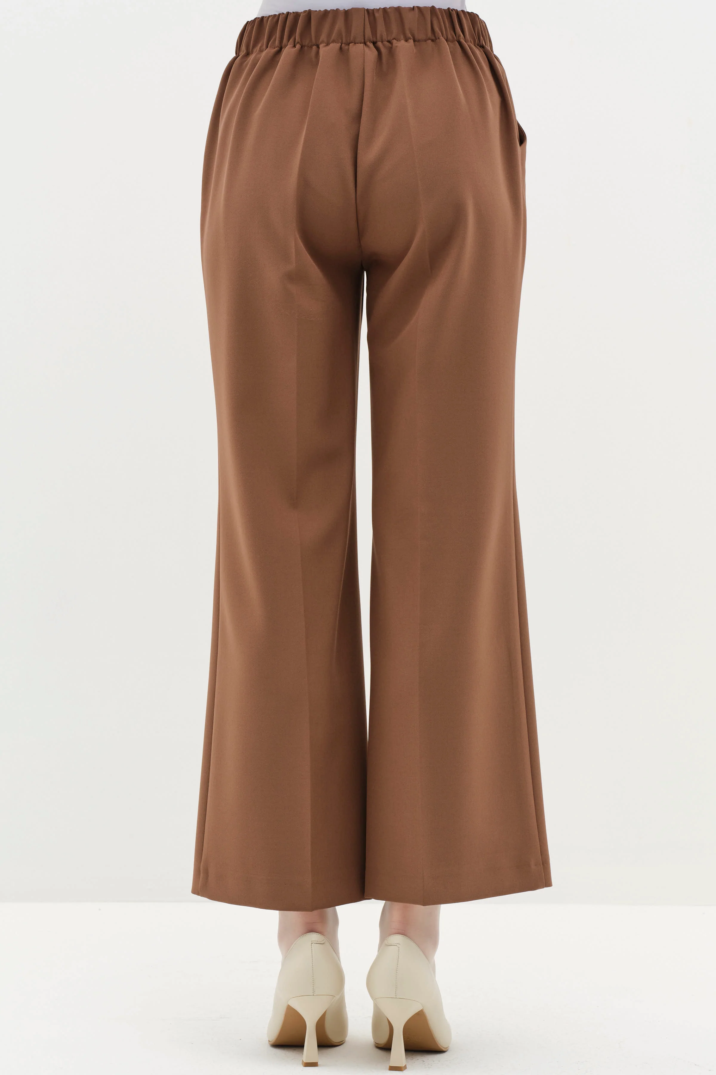 Pantalon culotte à taille élastiquée - Noisette - Image 6