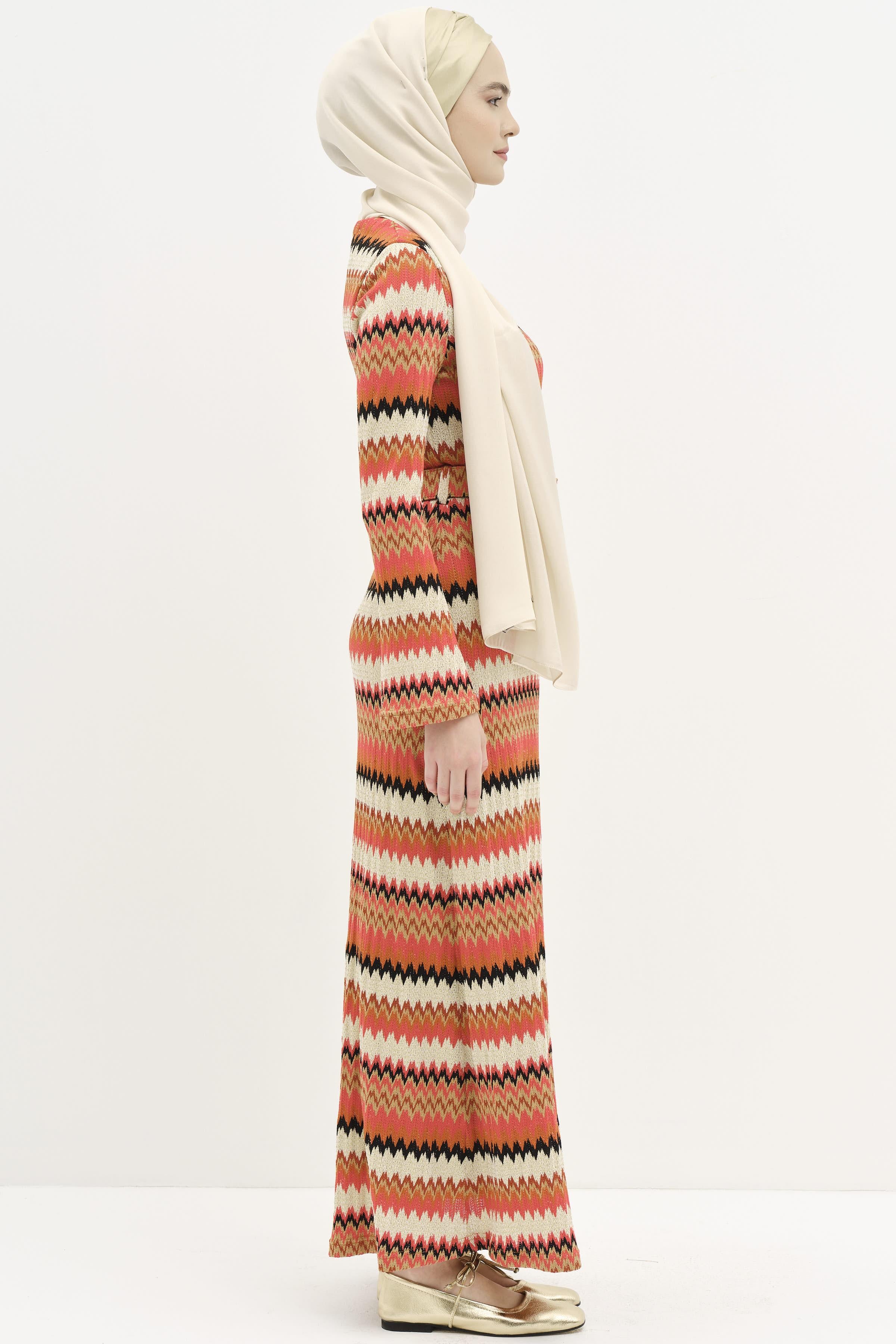 Robe tricotée à motifs zigzag - Rouge - Image 3