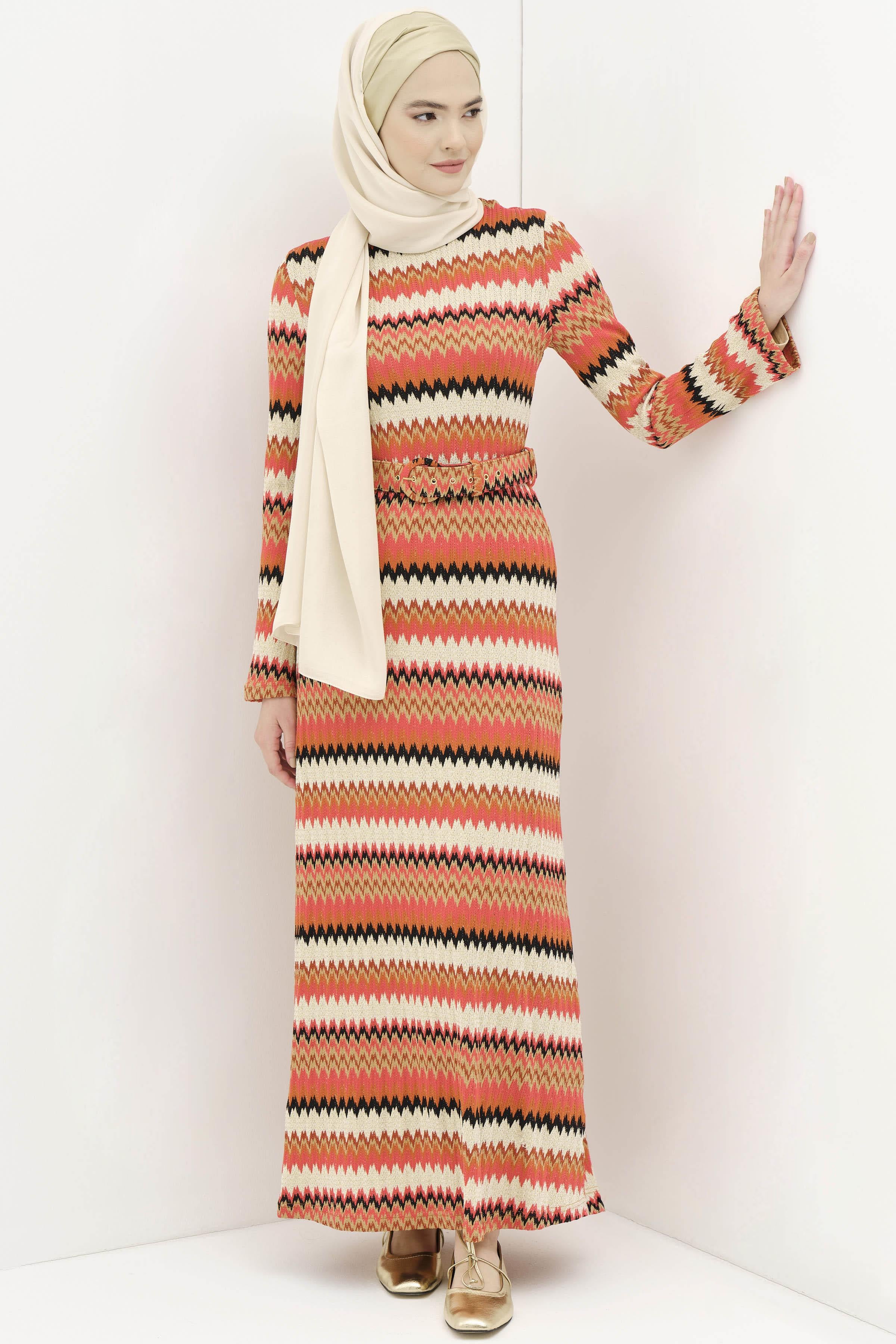 Robe tricotée à motifs zigzag - Rouge - Image 4