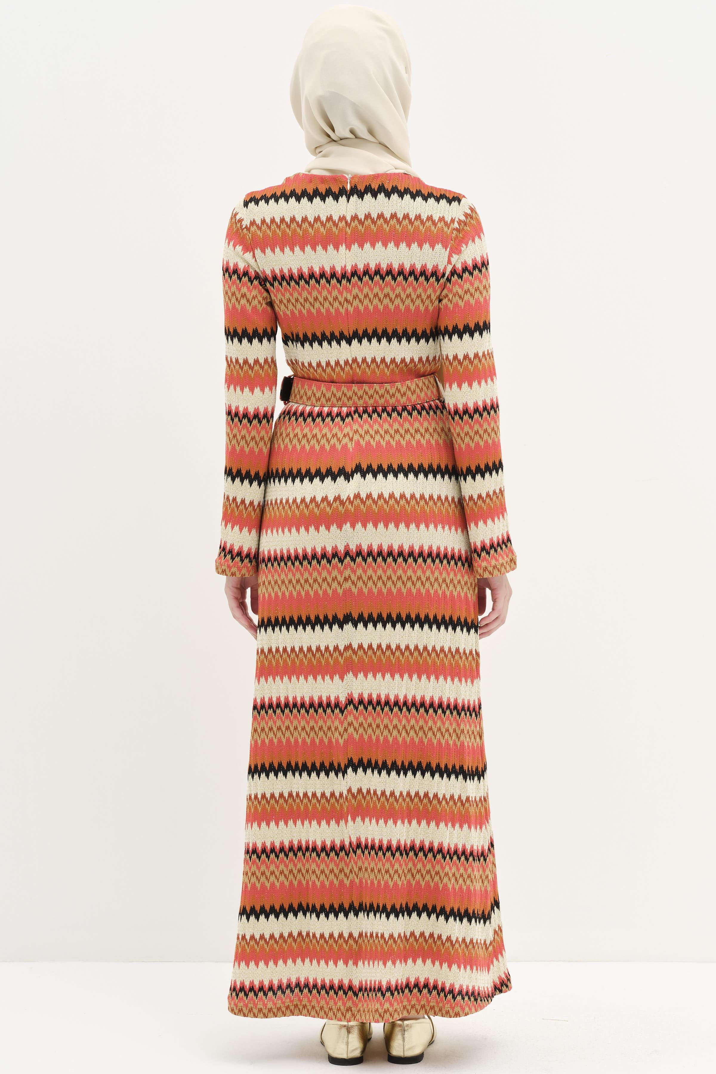 Robe tricotée à motifs zigzag - Rouge - Image 7