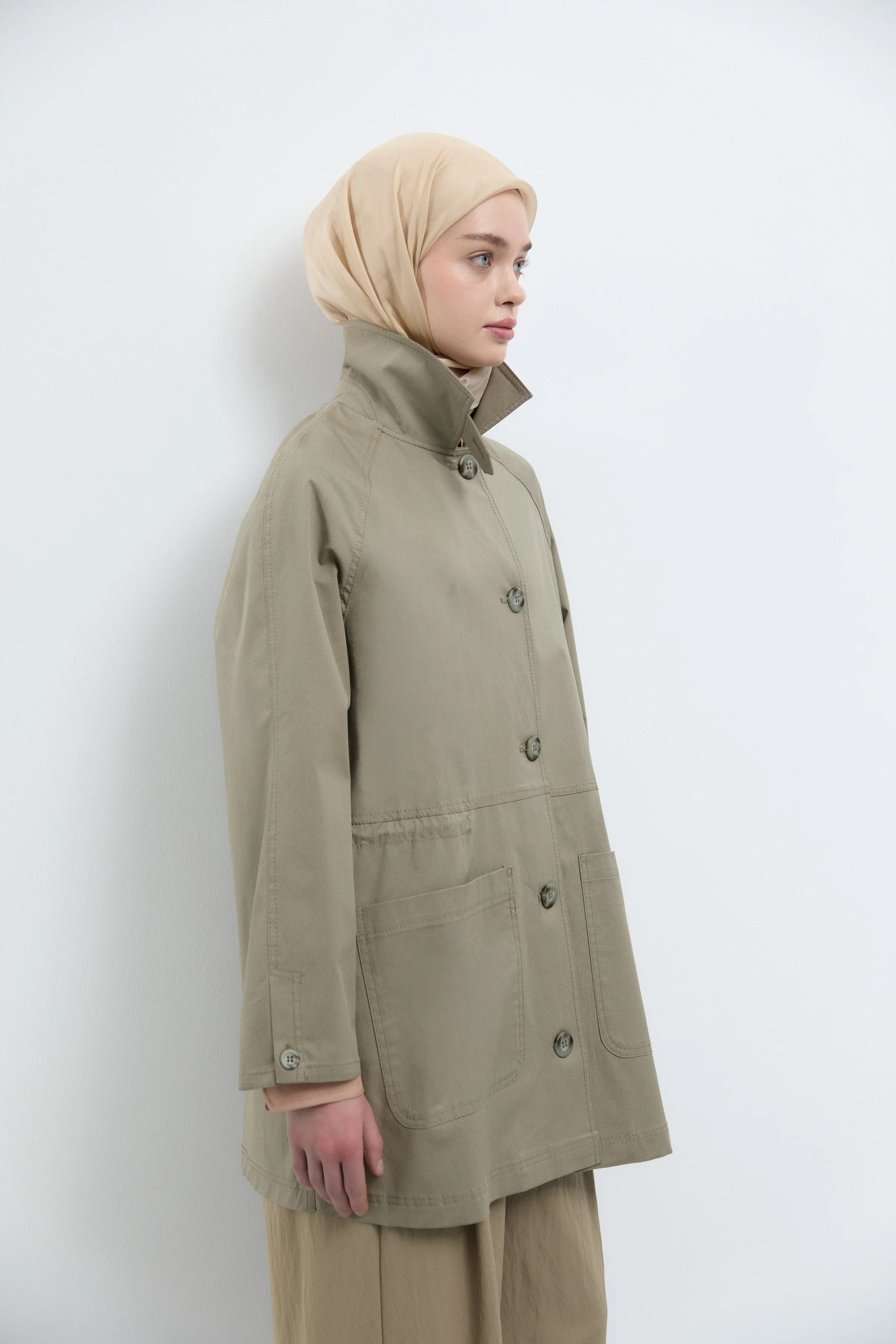 Trench-coat à grandes poches sur le devant - Vert lac - Image 4