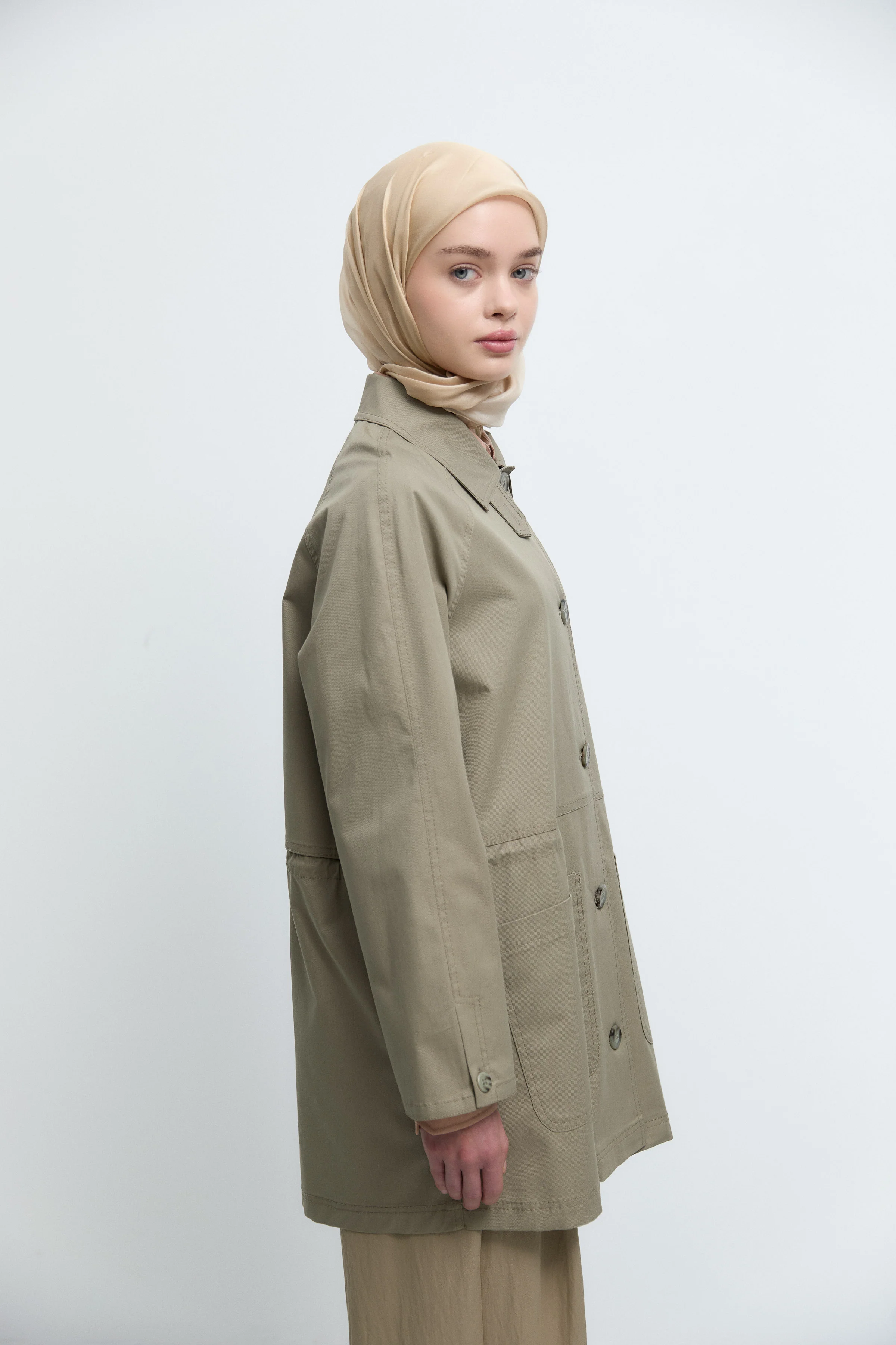 Trench-coat à grandes poches sur le devant - Vert lac - Image 5