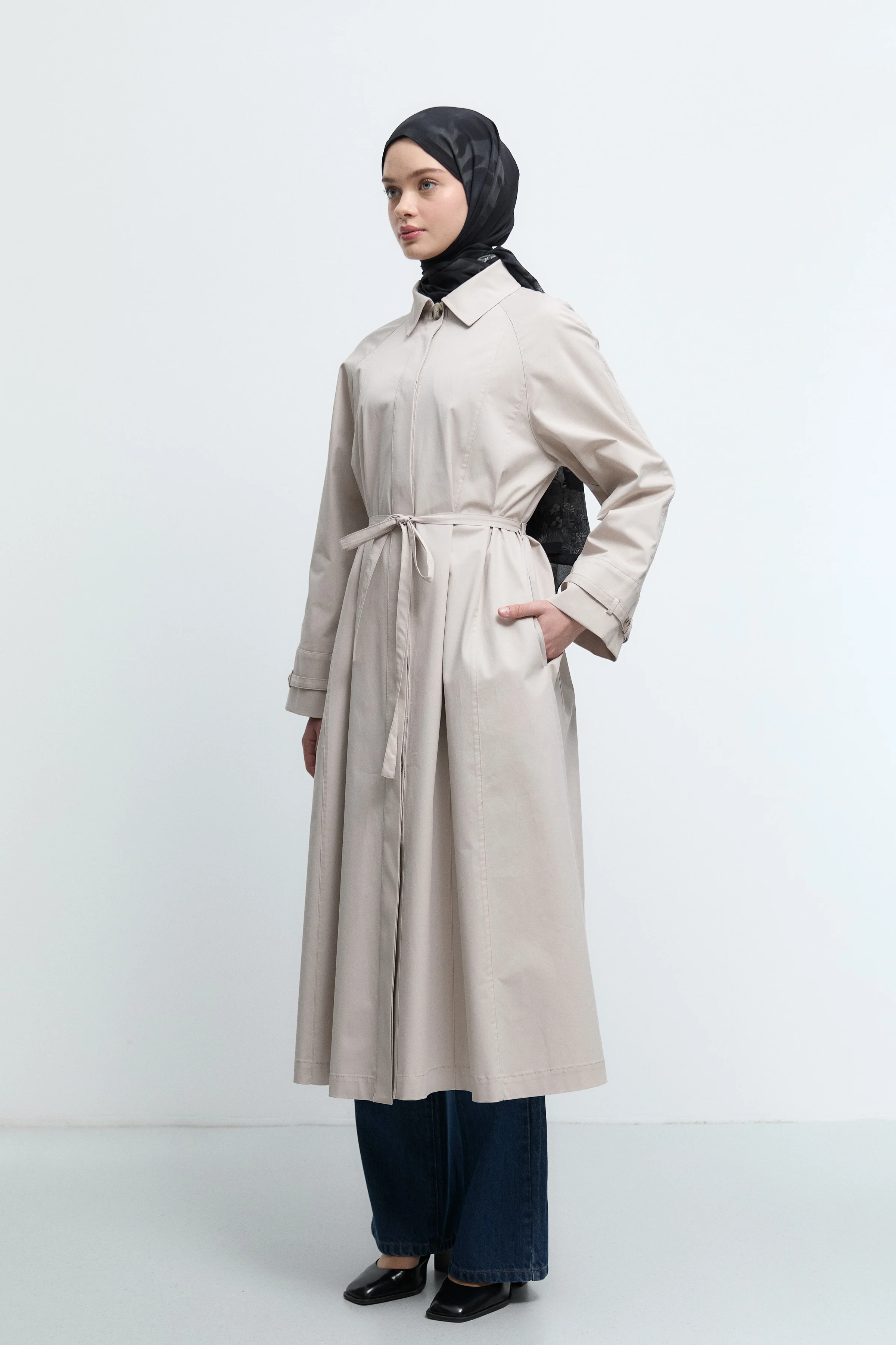 Trench-coat à manches ceinturées - Grége clair - Image 3
