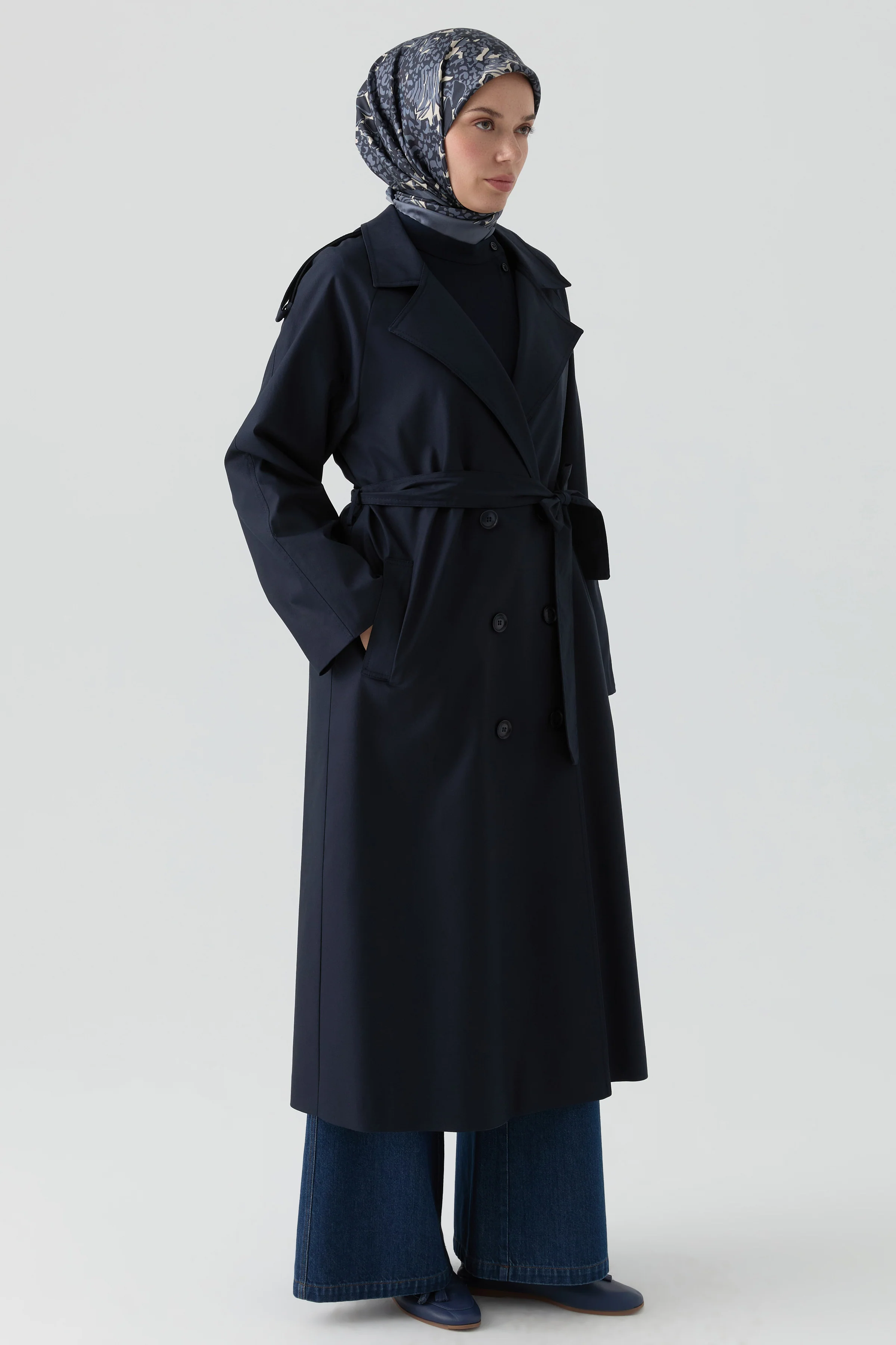 Trench croisé avec détail épaulettes - Blue marine - Image 3