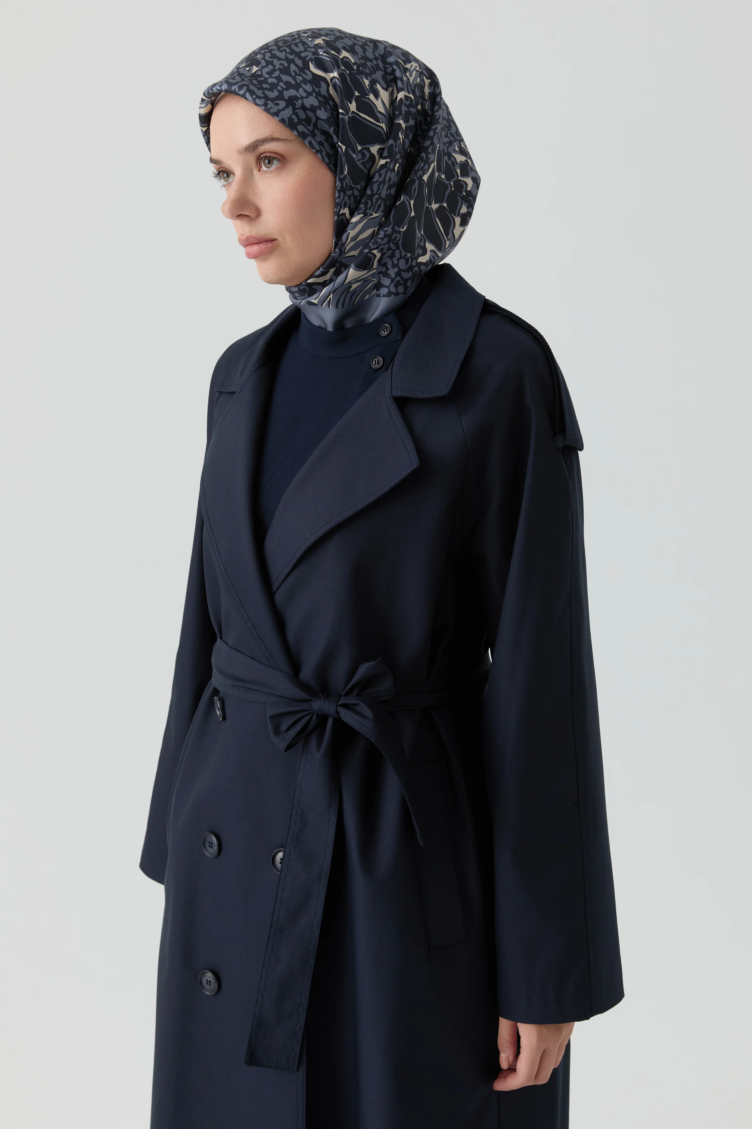 Trench croisé avec détail épaulettes - Blue marine - Image 4