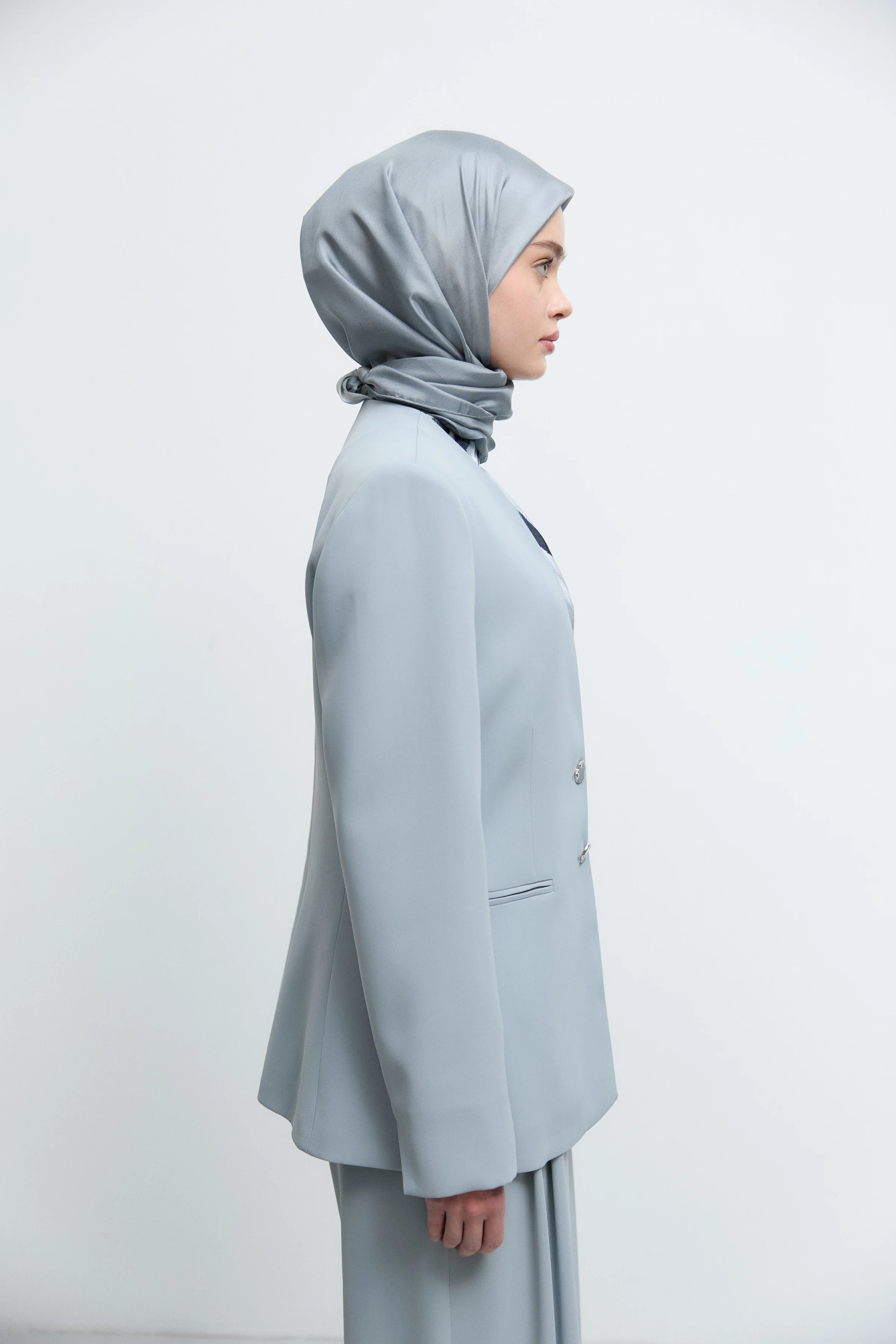 Veste à poches passepoilées - Bleu clair - Image 3