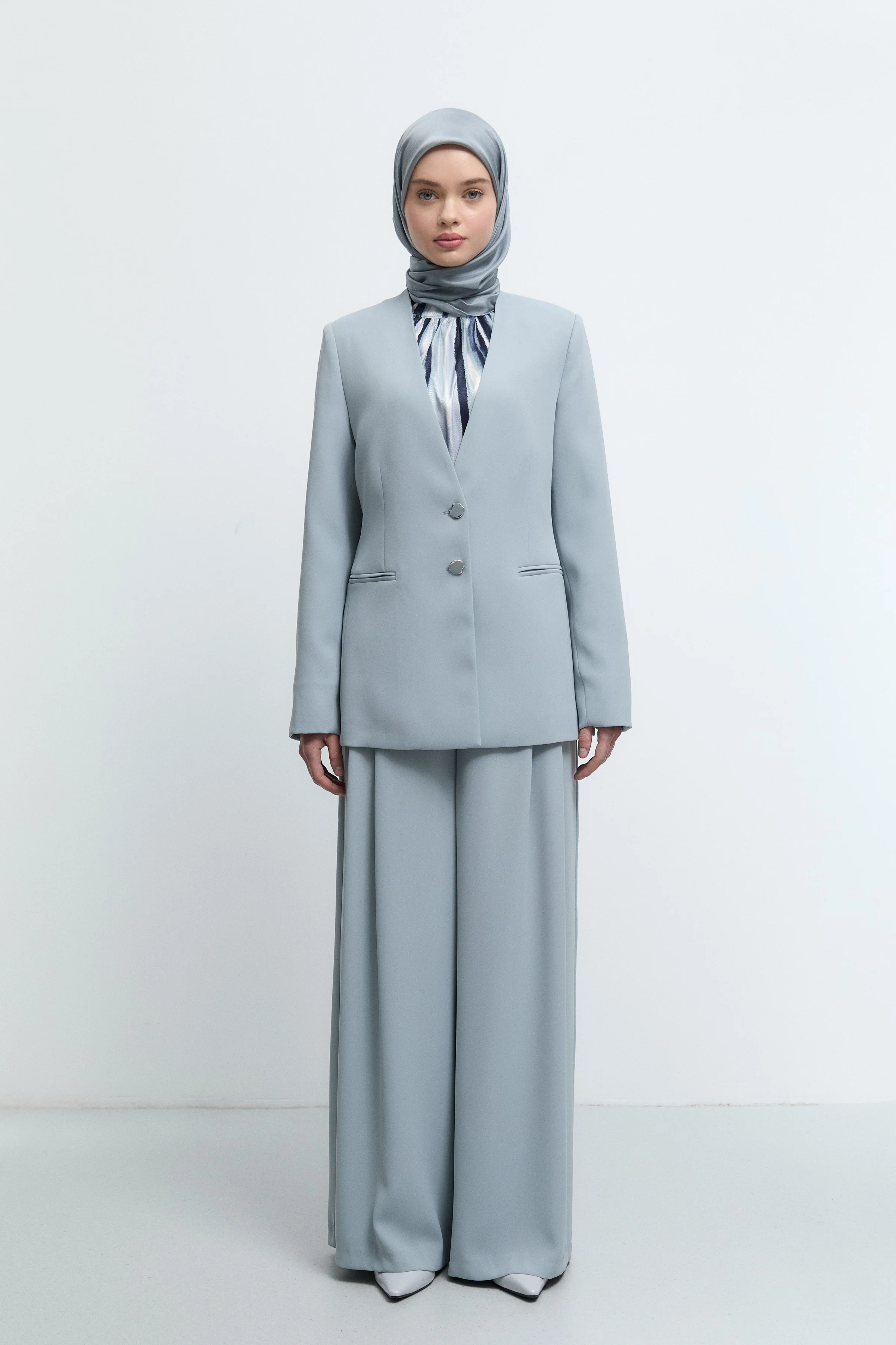 Veste à poches passepoilées - Bleu clair - Image 4